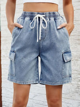 Load image into Gallery viewer, Drawstring Denim Shorts with Pockets