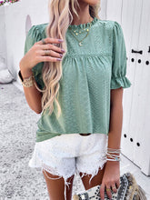 Load image into Gallery viewer, Eyelet Mock Neck Flounce Sleeve Blouse