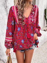 Load image into Gallery viewer, Printed Tie Neck Long Sleeve Blouse
