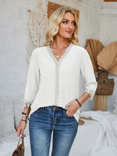 Load image into Gallery viewer, Lace Detail V-Neck Three-Quarter Sleeve Blouse