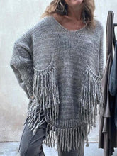 Load image into Gallery viewer, Fringe Detail Long Sleeve Sweater with Pockets