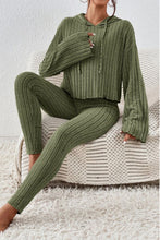 Load image into Gallery viewer, Lettuce Hem Dropped Shoulder Hooded Top and Pants Set