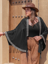 Load image into Gallery viewer, Plus Size Geometric Open Front Fringe Hem Cardigan