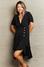 Load image into Gallery viewer, Decorative Button Surplice Ruffle Hem Dress