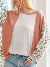 Load image into Gallery viewer, Leopard Color Block Long Sleeve Blouse