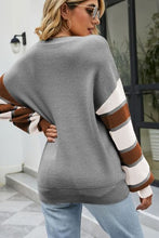 Load image into Gallery viewer, Color Block V-Neck Dropped Shoulder Sweater