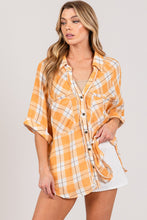 Load image into Gallery viewer, SAGE + FIG Plaid Button Up Side Slit Shirt