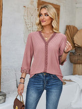 Load image into Gallery viewer, Lace Detail V-Neck Three-Quarter Sleeve Blouse
