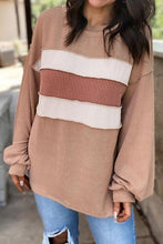Load image into Gallery viewer, Ribbed Color Block Exposed Seam Round Neck Blouse