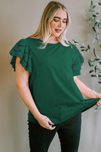 Load image into Gallery viewer, Plus Size Eyelet Round Neck Short Sleeve Blouse