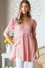 Load image into Gallery viewer, Heimish Full Size Waffle Knit V-Neck Babydoll Top