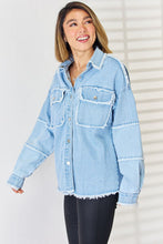 Load image into Gallery viewer, PEACE Raw Hem Dropped Shoulder Denim Top