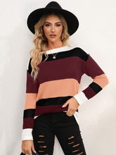 Load image into Gallery viewer, Striped Round Neck Dropped Shoulder Sweater