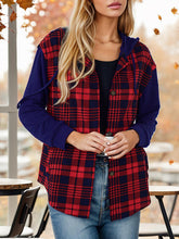 Load image into Gallery viewer, Contrast Button Up Drawstring Hooded Shirt