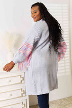Load image into Gallery viewer, Woven Right Fringe Sleeve Dropped Shoulder Cardigan