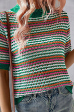 Load image into Gallery viewer, Openwork Striped Short Sleeve Knit Top