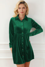 Load image into Gallery viewer, Ruched Button Up Collared Neck Long Sleeve Shirt Dress