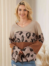Load image into Gallery viewer, Color Block Leopard V-Neck Blouse