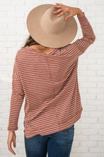 Load image into Gallery viewer, Striped Round Neck Long Sleeve Slit T-Shirt