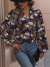 Load image into Gallery viewer, Floral Notched Balloon Sleeve Blouse