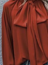 Load image into Gallery viewer, Tie Neck Lantern Sleeve Blouse
