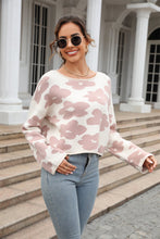 Load image into Gallery viewer, Round Neck Flower Pattern Dropped Shoulder Pullover Sweater
