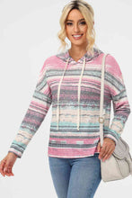 Load image into Gallery viewer, Striped Drawstring Long Sleeve Hoodie