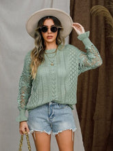 Load image into Gallery viewer, Eyelet Crochet Lantern Sleeve Sweater
