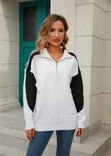 Load image into Gallery viewer, Two-Tone Collared Neck Dropped Shoulder Knit Top