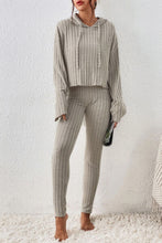 Load image into Gallery viewer, Lettuce Hem Dropped Shoulder Hooded Top and Pants Set