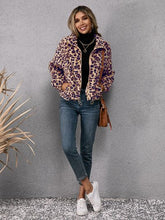 Load image into Gallery viewer, Drawstring Leopard Zip Up Jacket