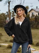 Load image into Gallery viewer, Zip Up Drawstring Long Sleeve Hooded Jacket