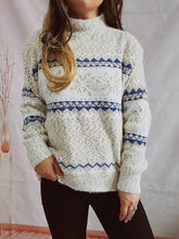 Load image into Gallery viewer, Geometric Mock Neck Dropped Shoulder Sweater