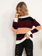 Load image into Gallery viewer, Striped Round Neck Dropped Shoulder Sweater