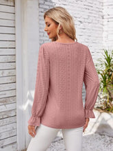 Load image into Gallery viewer, Applique V-Neck Flounce Sleeve T-Shirt