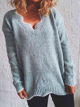 Load image into Gallery viewer, Notched Dropped Shoulder Long Sleeve Sweater