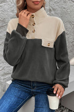 Load image into Gallery viewer, Color Block Quarter Button Dropped Shoulder Sweatshirt