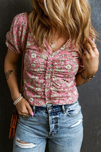 Load image into Gallery viewer, Ruched Printed Puff Sleeve Blouse