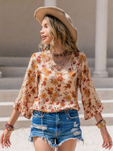 Load image into Gallery viewer, Floral V-Neck Spliced Lace Blouse