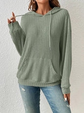 Load image into Gallery viewer, Ribbed Dropped Shoulder Drawstring Hoodie
