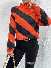 Load image into Gallery viewer, Striped Turtleneck Dropped Shoulder Sweater