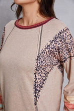 Load image into Gallery viewer, Contrast Stitching Leopard Long Sleeve Blouse