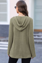 Load image into Gallery viewer, Waffle-Knit Button Up Drawstring Hoodie