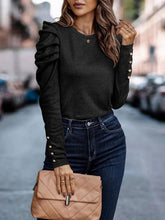 Load image into Gallery viewer, Decorative Button Puff Sleeve T-Shirt