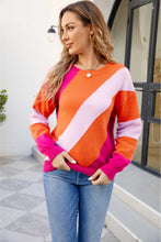 Load image into Gallery viewer, Color Block Ribbed Round Neck Sweater