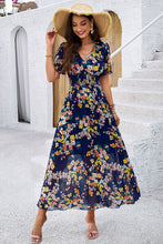 Load image into Gallery viewer, Smocked Floral V-Neck Short Sleeve Dress