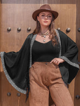 Load image into Gallery viewer, Plus Size Geometric Open Front Fringe Hem Cardigan