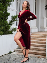 Load image into Gallery viewer, Ruched Slit Surplice Wrap Dress