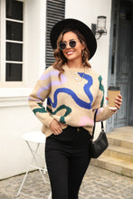 Load image into Gallery viewer, Printed Round Neck Dropped Shoulder Pullover Sweater