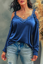 Load image into Gallery viewer, Lace Detail Cold Shoulder Long Sleeve T-Shirt